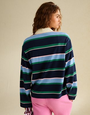 AE Long-Sleeve Striped Rugby Polo Shirt