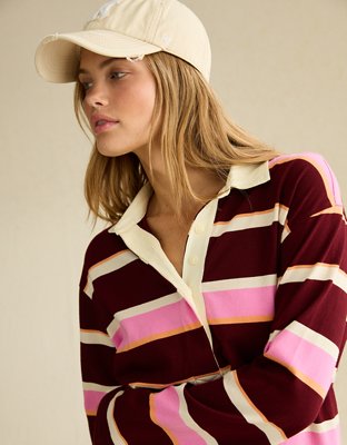 AE Long-Sleeve Striped Rugby Polo Shirt
