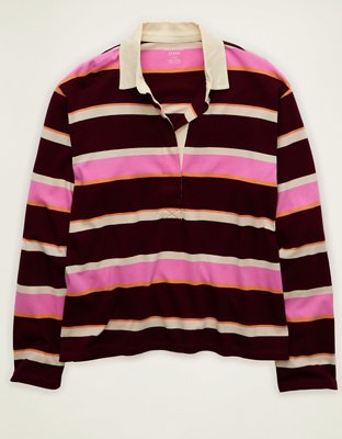 AE Long-Sleeve Striped Rugby Polo Shirt
