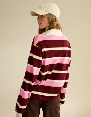 AE Long-Sleeve Striped Rugby Polo Shirt