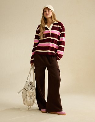 AE Long-Sleeve Striped Rugby Polo Shirt