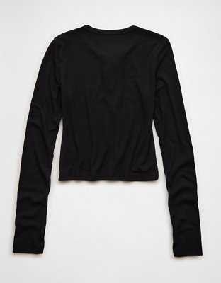 AE Cropped Long-Sleeve Lace-Up T-Shirt