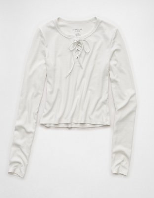 AE Long-Sleeve Lace-Up T-Shirt