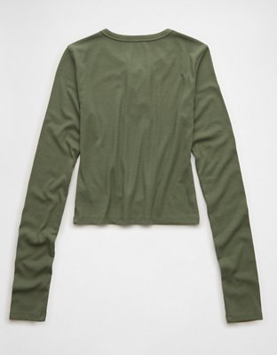 AE Cropped Long-Sleeve Lace-Up T-Shirt