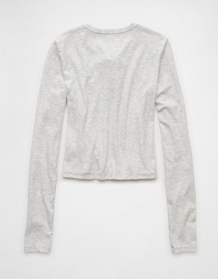 AE Cropped Long-Sleeve Lace-Up T-Shirt | American Eagle