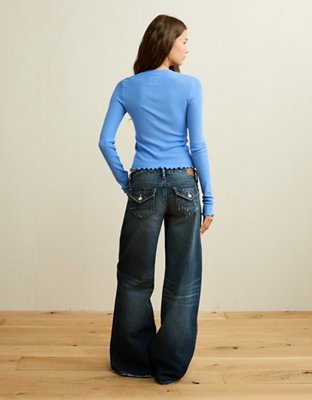 Женская футболка American Eagle AE Soft & Sexy Waffle Long-Sleeve, цвет: Яркий синий — фото 2