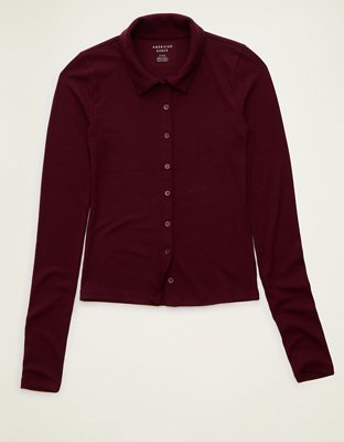AE Button-Up Long-Sleeve Polo Shirt