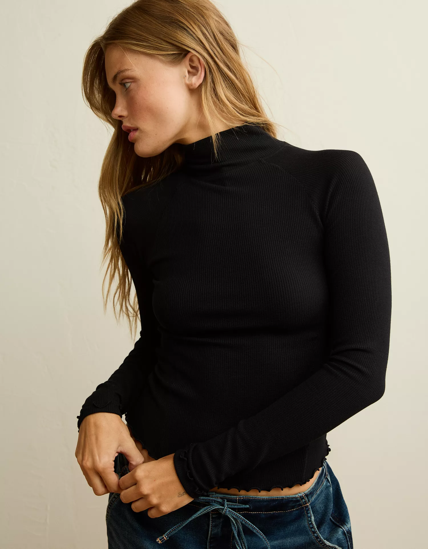 AE Soft & Sexy Waffle Mock Neck Tee - thumbnail 5