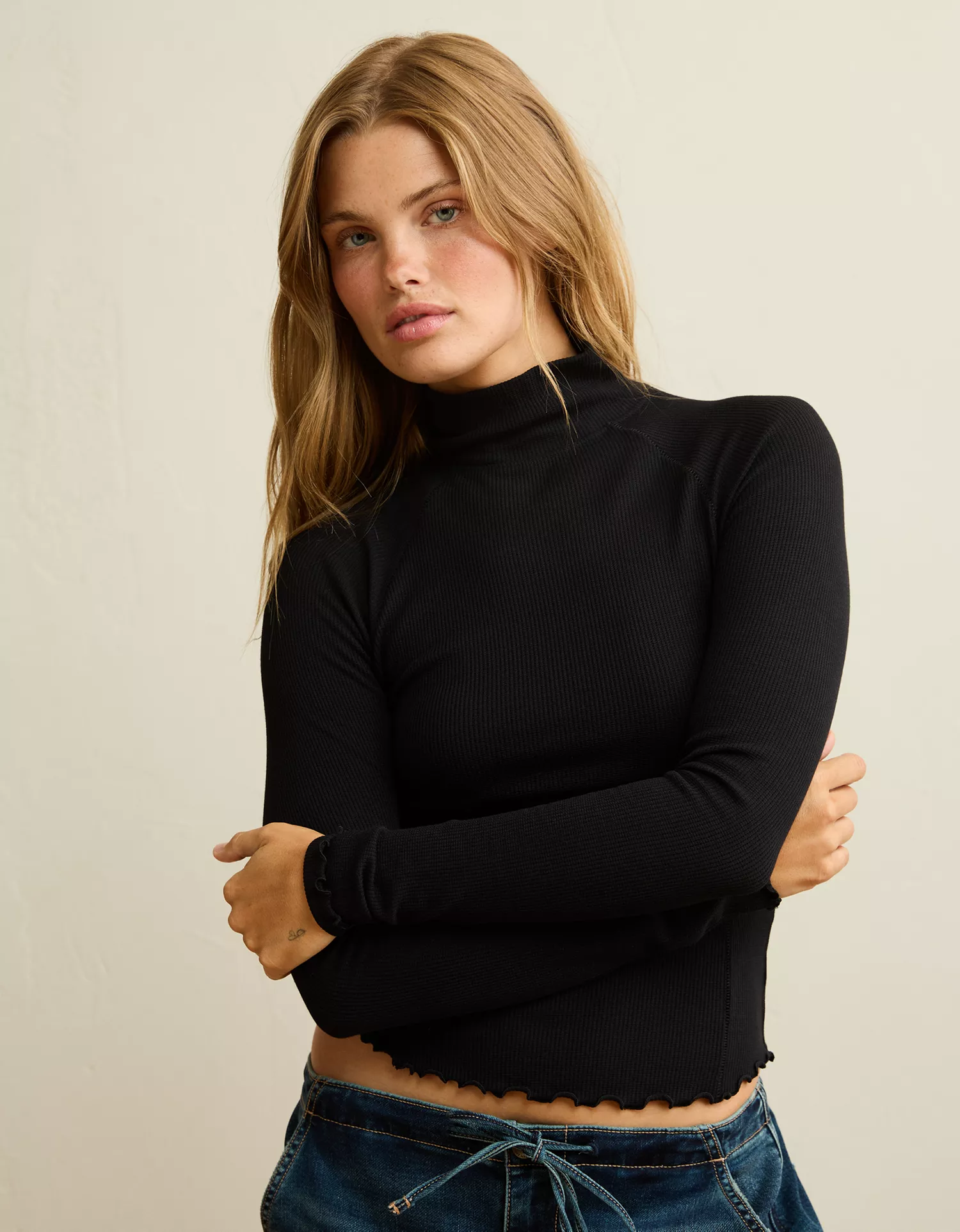 AE Soft & Sexy Waffle Mock Neck Tee
