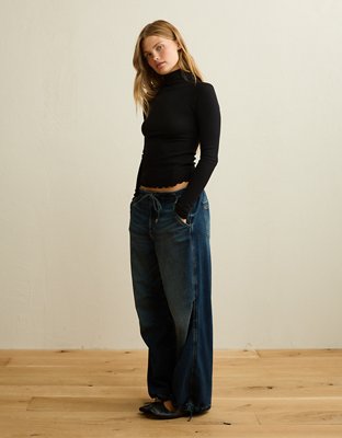 AE Soft & Sexy Waffle Mock Neck Tee | American Eagle