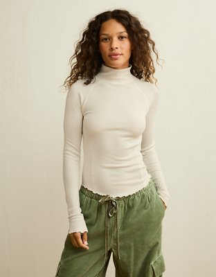 AE Soft & Sexy Waffle Mock Neck Tee