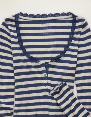 AE Cozy Waffle Lace Trim Henley T-Shirt