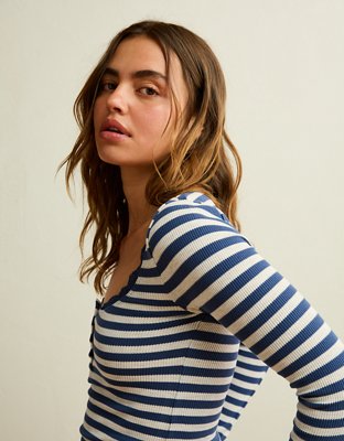 AE Cozy Waffle Lace Trim Henley T-Shirt