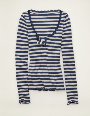 AE Cozy Waffle Lace Trim Henley T-Shirt