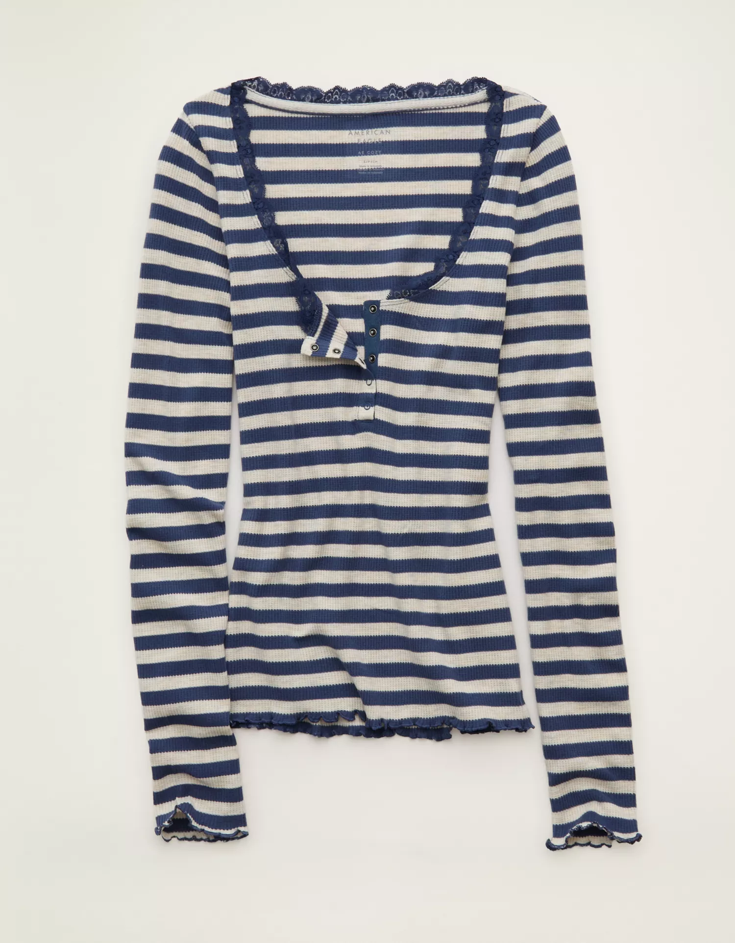 AE Cozy Waffle Lace Trim Henley T-Shirt - thumbnail 10
