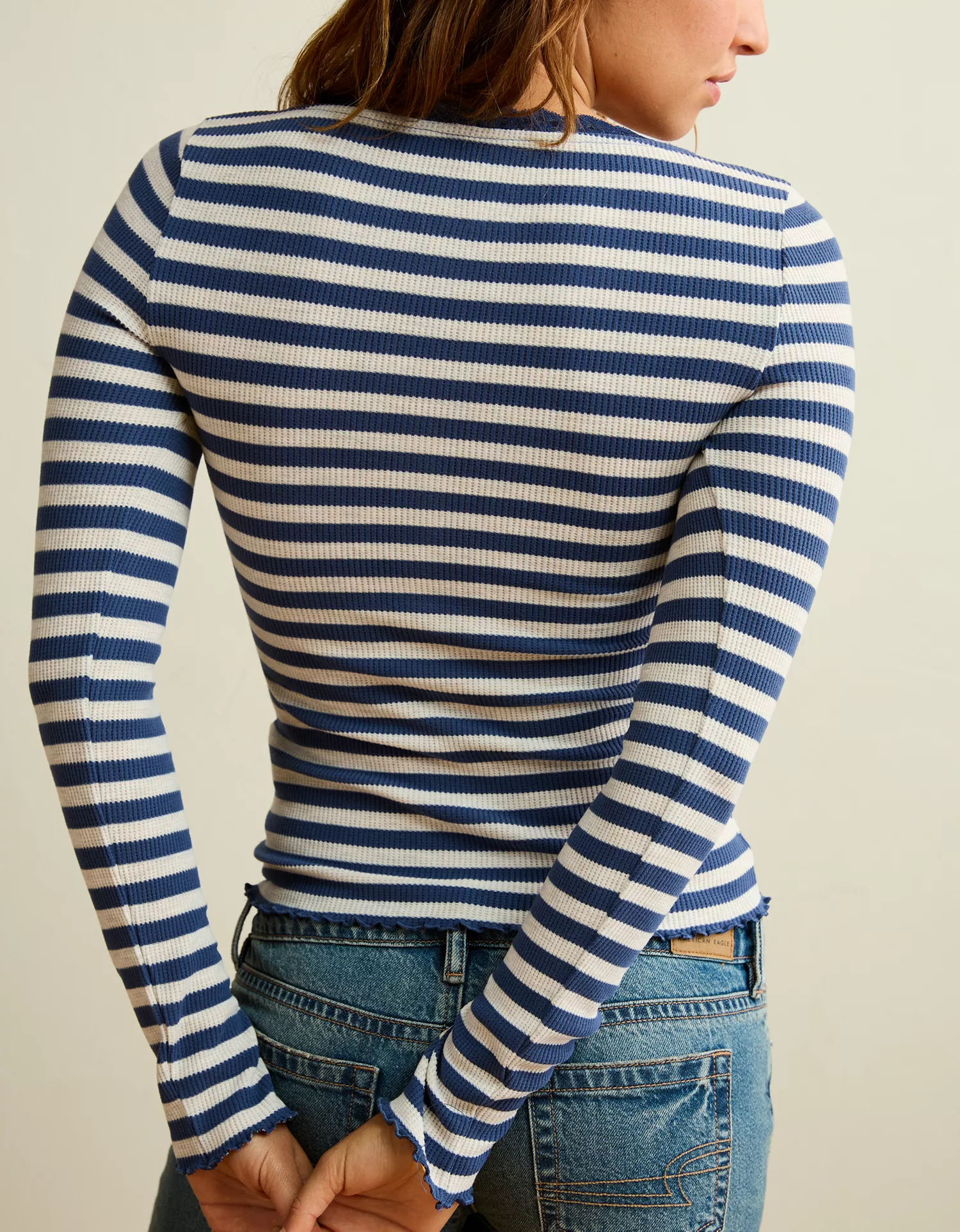 AE Cozy Waffle Lace Trim Henley T-Shirt - thumbnail 9