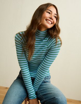 AE Soft & Sexy Waffle Mock Neck Tee