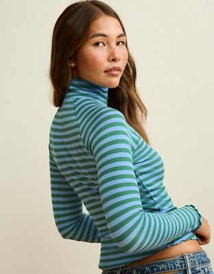Женская футболка American Eagle AE Soft & Sexy Waffle Mock Neck, цвет: Синий