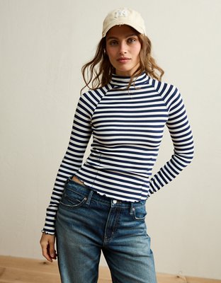 AE Soft & Sexy Waffle Mock Neck Tee