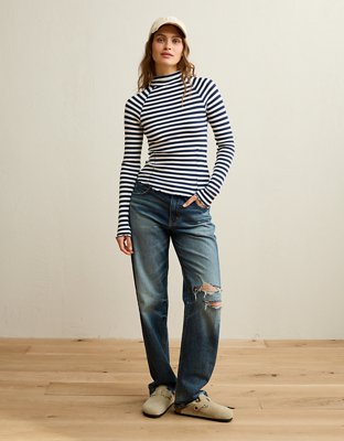 AE Soft & Sexy Waffle Mock Neck Tee