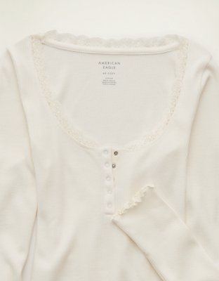 AE Cozy Waffle Lace Trim Henley T-Shirt