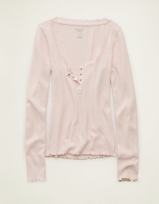 AE Cozy Waffle Lace Trim Henley T-Shirt