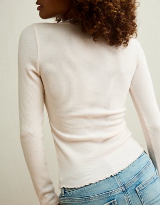 AE Cozy Waffle Lace Trim Henley T-Shirt