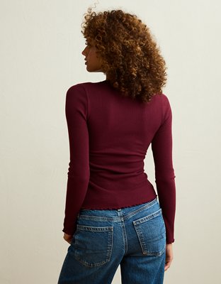 AE Cozy Waffle Lace Trim Henley T-Shirt