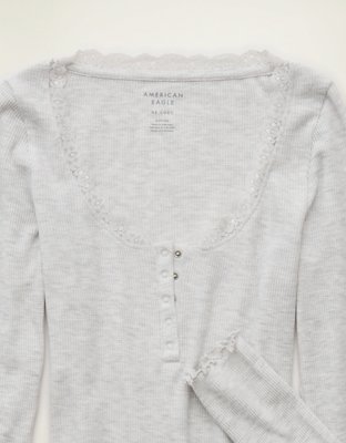 AE Cozy Waffle Lace Trim Henley T-Shirt