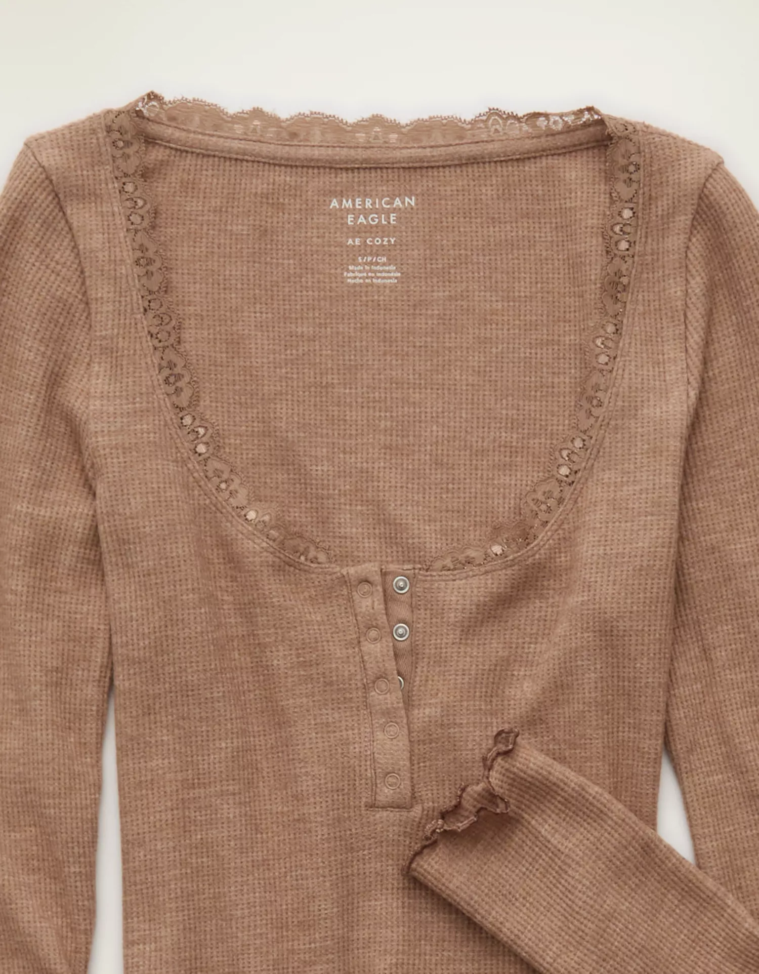 AE Cozy Waffle Lace Trim Henley T-Shirt - thumbnail 5