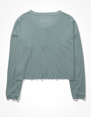 AE Cropped Long-Sleeve Henley T-Shirt