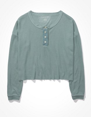 Женские футболки American Eagle AE Cropped Long-Sleeve Henley T-Shirt — фото 3