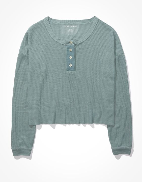 AE Cropped Long-Sleeve Henley T-Shirt