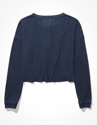 AE Cropped Long-Sleeve Henley T-Shirt