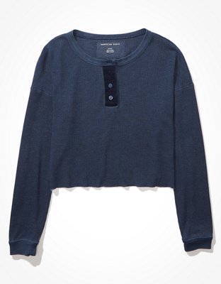 AE Cropped Long-Sleeve Henley T-Shirt