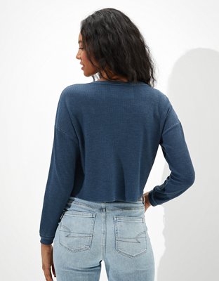 AE Cropped Long-Sleeve Henley T-Shirt