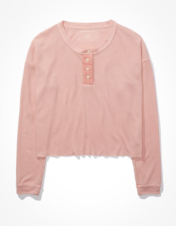 AE Cropped Long-Sleeve Henley T-Shirt