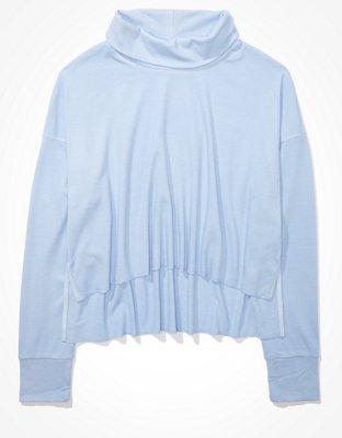 Image of AE Cropped Long Sleeve Mock Neck T-Shirt Women's Blue XXS