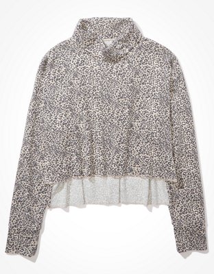 Image of AE Cropped Long Sleeve Mock Neck T-Shirt Women's Taupe XXS