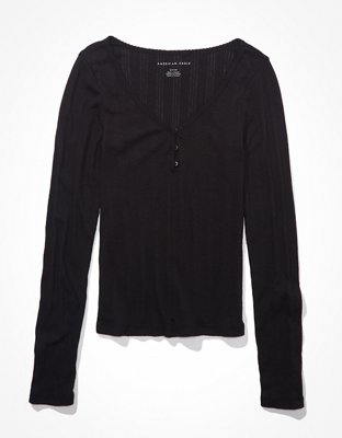 Женские футболки American Eagle AE Long-Sleeve V-Neck Henley Tee — фото 3