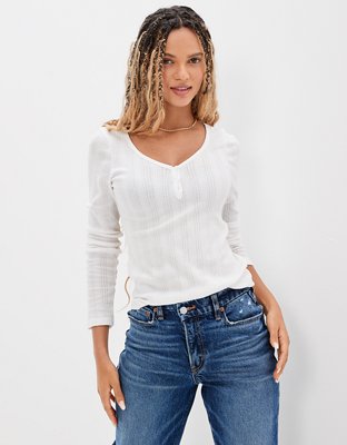 AE Long-Sleeve V-Neck Henley Tee
