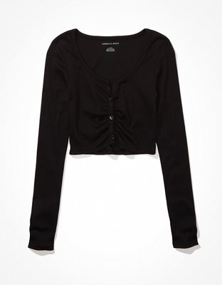 AE Long-Sleeve Button-Up Cinch Tee