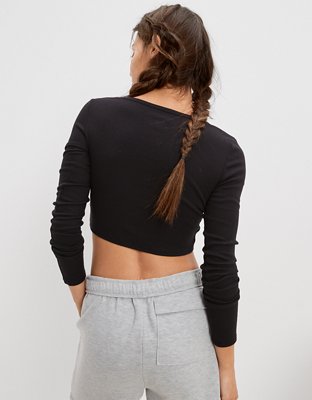 AE Long-Sleeve Button-Up Cinch Tee