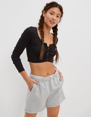 AE Long-Sleeve Button-Up Cinch Tee