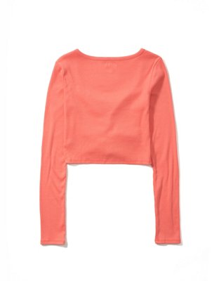 AE Long-Sleeve Button-Up Cinch Tee