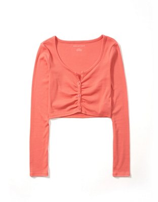 AE Long-Sleeve Button-Up Cinch Tee