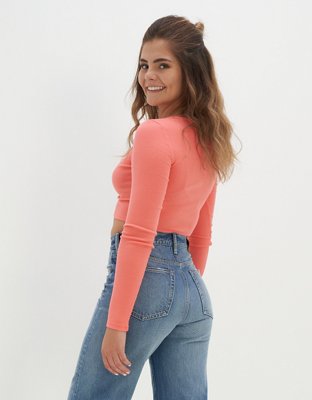 AE Long-Sleeve Button-Up Cinch Tee