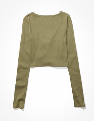 AE Long-Sleeve Button-Up Cinch Tee