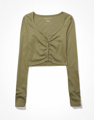 AE Long-Sleeve Button-Up Cinch Tee