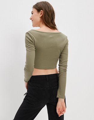 AE Long-Sleeve Button-Up Cinch Tee